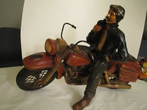 Vintage Resin Large Harley Davidson Style Motorcycle Sculpture with Rider - Picture 1 of 6
