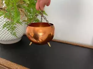 Vintage Hanging Copper Pail, Planter, Footed Pot, Bucket With Hanging Chain, Far - Picture 1 of 1
