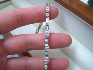 STYLISH GOLD PLATED 925 SOLID STERLING SILVER CUBIC ZIRCON TENNIS 7.5" BRACELET - Picture 1 of 10