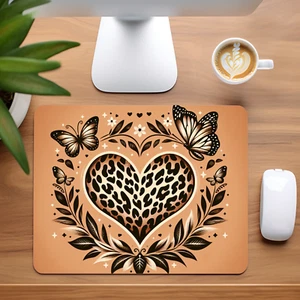 Leopard Print Heart with Butterflies Custom Mouse Pad (Brown) - Picture 1 of 1