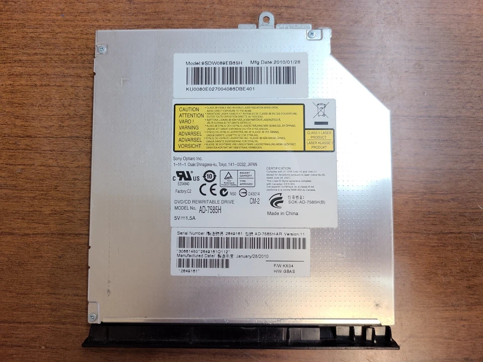 OEM! GATEWAY MS2273 ODD OPTICAL DISC DRIVE DVD CD WITH BEZEL AD-7585H KU0080E027 - Image 1 of 3
