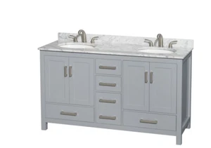 Wyndham WCS141460DGYCMUNOMXX 60" Vanity in Gray + Carrera Marble and Round Sink - Picture 1 of 3