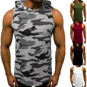 Para Hombres Gimnasio Top Chaleco Sudadera con Capucha Culturismo Camiseta sin Mangas Músculo Camisa con Capucha Sin Mangas~ - Imagen 1 de 9