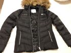 Sun Valley fitted black warm ski jacket coat zipper S + attachable faux fur hood