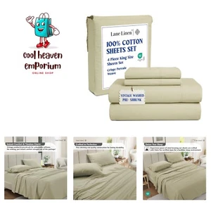 100% Cotton Vintage Pre Washed Bed Sheets King Size, Fully Elasticized Reinfo... - Picture 1 of 10