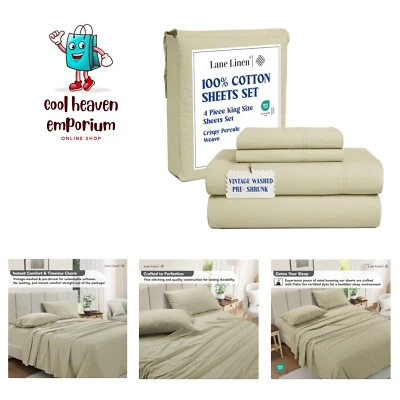 100% Cotton Vintage Pre Washed Bed Sheets King Size, Fully Elasticized Reinfo... - Image 1 of 4