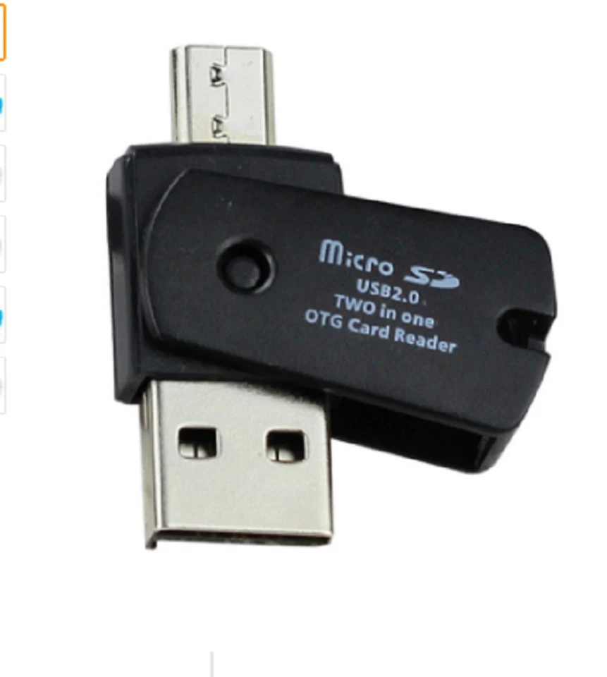 2 in 1 OTG Micro USB to USB 2.0 Adapter & Micro SD TF Card Reader Adaptor Black - Image 1 of 1