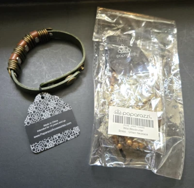 Juego de collar y pulsera de cuero leñador salvaje Paparazzi para hombre Foto 1 de 4