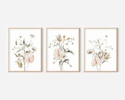 Set of 3 Wildflowers Watercolor Wall Art Prints. Great Boho/Hampton style Decor - Image 1 of 4