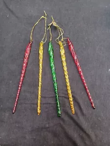 Vintage Silvestri Glass Icicles Handcrafted Set Of 5 Red Yellow Green Plus 12 Cl - Picture 1 of 11