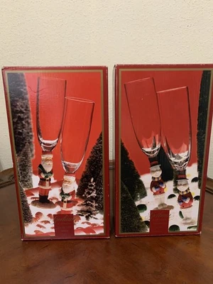 Gorham Winter Follies Champagne Flautas Papá Noel Muñeco de Nieve 7.5 OZ Juego de 4 Nuevo en Caja Foto 1 de 4