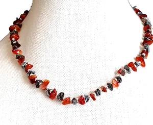 Collana Perline Ematite Corniola Pietre Preziose Gemme Distanziali Tono Argento - Foto 1 di 4