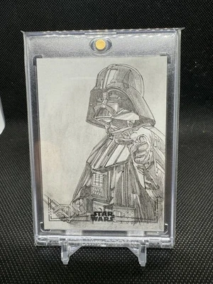 Topps Star Wars Silver Foil Darth Vader Sketch Card By Roy Cover - Image 1 of 2