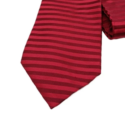 Roundtree & Yorke Silk Tie Men’s 60.25” Burgundy Horizontal Stripe 90s Wide New - Image 1 of 3