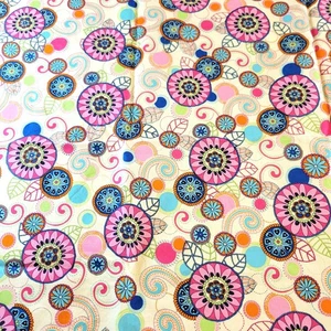 Cotton Fabric Floral Paisley Print 1 YD x 42” Brother Sister Studio Pink Teal - Picture 1 of 12