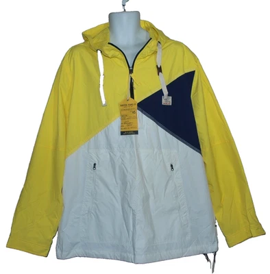 New Nautica Blocked Windbreaker WaterResistant Jacket Pullover Blue Yellow  XL - Image 1 of 4