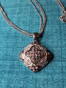 Gorgeous Vintage Sterling Silver 925 Marcasite & Pink Gemstone Pendant Necklace - Picture 1 of 11