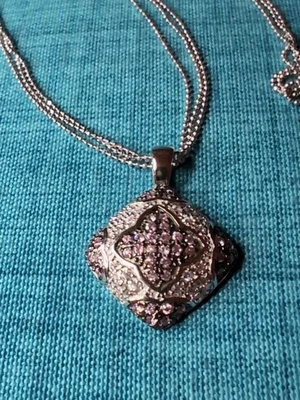 Gorgeous Vintage Sterling Silver 925 Marcasite & Pink Gemstone Pendant Necklace - Image 1 of 4