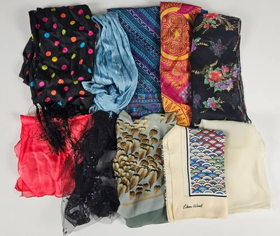 10 bufandas bufandas vintage cuello cabeza damas años 80 90 era Estate Find Foto 1 de 4