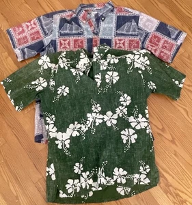 Reyn Spooner Hawaiian Shirt Mens Large Print Pullover Lot of 2 Green Blue Floral - Picture 1 of 10