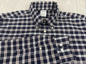 Brooks Brothers Shirt Mens XL blue Plaid Button Down Non-Iron Supima Cotton - Picture 1 of 9