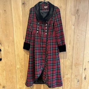Joe Browns Longline Check Coat Velour Collar  & Trim UK 8 Tartan Plaid Maxi - Picture 1 of 17