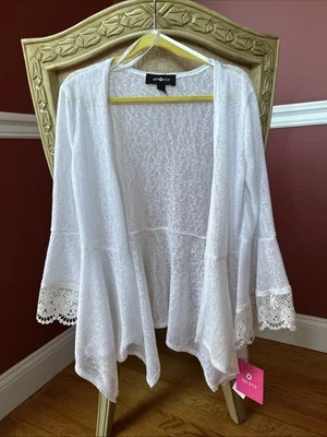 NWT Amy Byer Girls White Sheer Open Front Cardigan, Size M (10-12) - Imagem 1 de 4