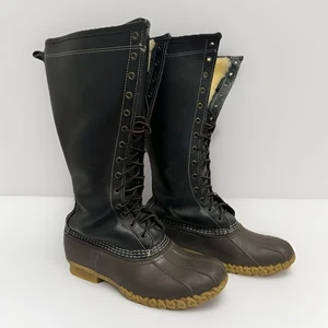 LL Bean braune Damen-Schnürstiefel Leder Lammfell gefüttert 16 Zoll Größe 10 Medium - Bild 1 von 16