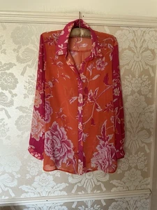 Lipsy Pink Orange Floral Floaty Long Sleeve Shirt Length 30 ins 16 - Picture 1 of 6