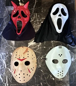 4-SCARY RED & White Scream/Jason Fri The 13th  Scary Costume Face Masks LOT - Picture 1 of 6