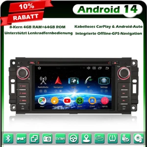 64GB Android 14 DAB+ DVD Autoradio GPS Navi Jeep Compass Wrangler Chrysler Dodge - Bild 1 von 24