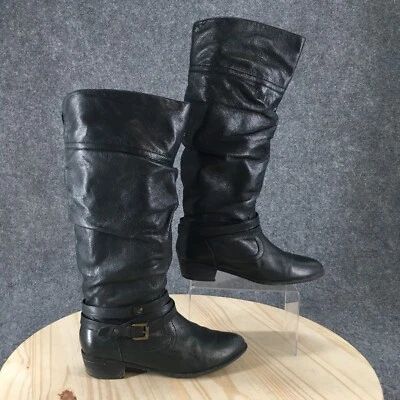 Steve Madden Boots Womens 8.5 M Casstro Tall Riding Black Leather Buckle Heels - Image 1 of 4