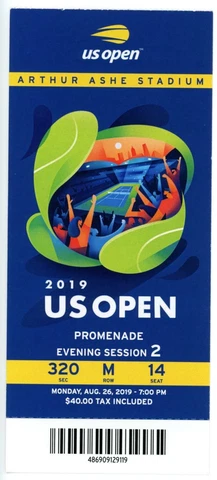8/26 2019 US Open Tennis Promenade FULL TICKET Serena Williams Bianca Andreescu Cover