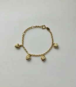 14kt Gold Diamond Cut Baby Puffed Heart Bracelet- 5 inch adjustable chain - Picture 1 of 3