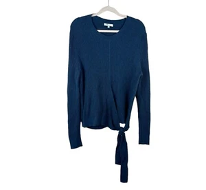 MADEWELL womens size L navy blue ribbed chunky knit crew neck tie waist sweater - Picture 1 of 4