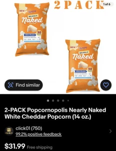 2-PACK Popcornopolis Nearly Naked White Cheddar Popcorn (14 oz.) - Picture 1 of 1