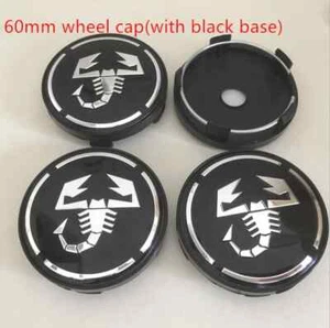 Wheel logos hub cover black chrome 60mm complete mats Fiat Abarth 500 spider - Picture 1 of 1