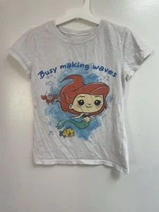 Disney Pop Kids Girls Princess Ariel Little Mermaid 100% Cotton T-Shirt White S - Picture 1 of 4