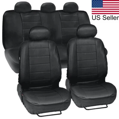 Juego de funda de asiento de coche de cuero sintético negro sensación de cuero genuino juego delantero y trasero Foto 1 de 4