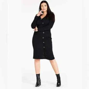 Simply Be Women's Black Side Button Ribbed Jersey Dress - Picture 1 of 2