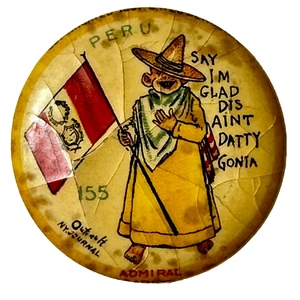 Cigarrillo Alto Almirante 1896 Niño Amarillo 155 Bandera Perú 1.25" Celuloide Pinback - Imagen 1 de 4
