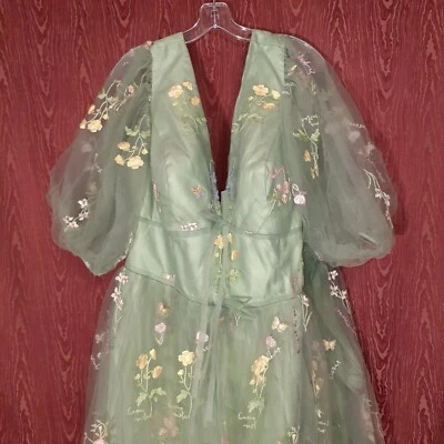 Greenish Floral Lace Embroidered Long Dress Prom/ Bridal/Wedding All Occasions - Image 1 of 4