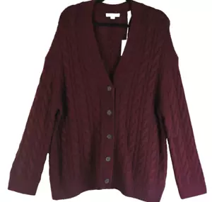 NWT Vince Wool/Cashmere Oversized Twisted Cable Cardigan in Wine SZ L #S7826 - Picture 1 of 11