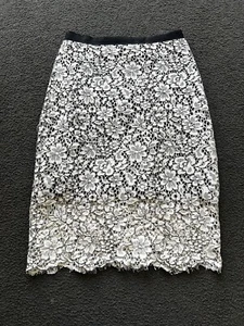 ValleyGirl White Lace Pencil Skirt White Black - Size 10 (007) - Picture 1 of 10