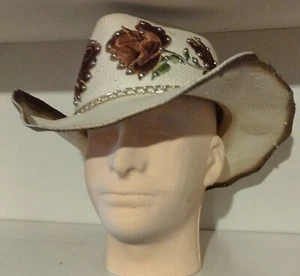 Scala Pronto Western Cowboy Hat Cream Brown Roses Rodeo H Bar C Ranchwear S/M - Picture 1 of 7