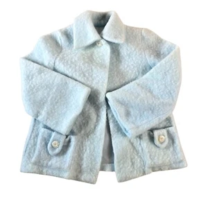 Vintage Baby Girl Blue Wool Coat 12 18 Months 50s 60s Mod Fuzzy Winter Jacket - Picture 1 of 11