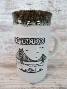 VTG 60's SAN FRANCISCO Ceramic Souvenir Coffee Cup Mug JAPAN Brown Drip Glaze  - Picture 1 of 12