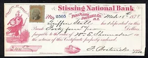 Pine Plains, NY Stissing National Bank 1878 assegno bancario con Rev. Francobollo - Foto 1 di 2