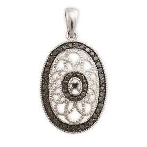 Genuine Black Diamond Sterling Silver Necklace Pendant Estate - Picture 1 of 6