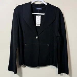 NWT Saint James Women's 44 US 12 Pure New Wool Black Jacket Cardigan MSRP $389 - Picture 1 of 8